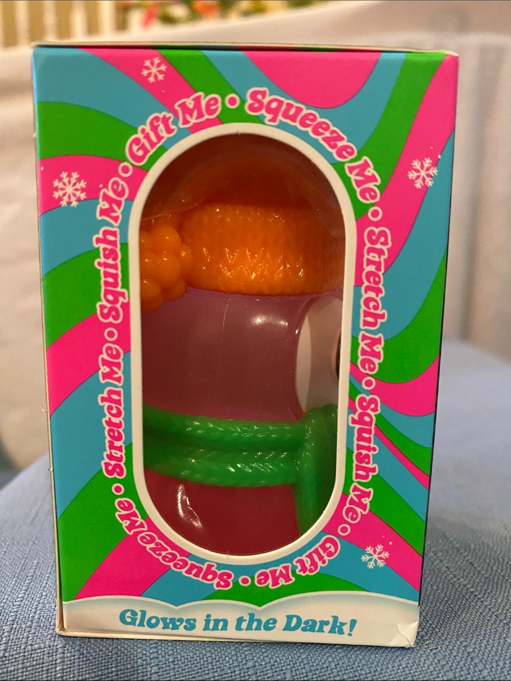 Needoh Polar Glow Penguin Squishy Toy - Pink with Orange Hat and Green Scarf - Picture 2 of 6